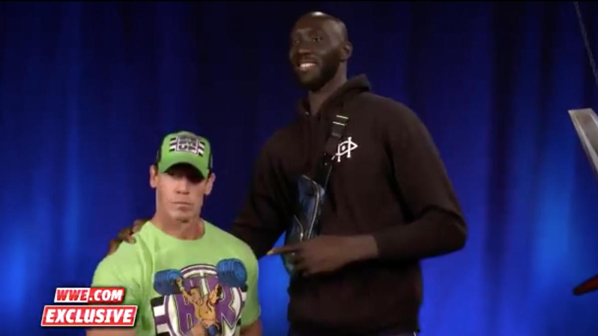 You are currently viewing Boston Celtics’ Tacko Fall meets John Cena at WWE SmackDown and hilariously towers over him